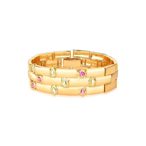Pulseira Bracelete Cravejado com Pedras Verde e Rosas Pulseira Bracelete Cravejado com Pedras Verde e Rosas