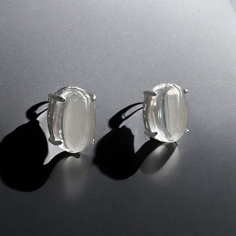 Brinco Oval Pedra Cristal Brinco Oval Pedra Cristal