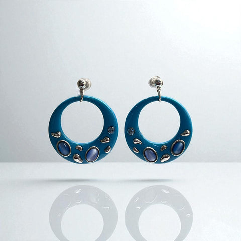 Brinco Redondo Esmaltado Azul Turquesa Brinco Redondo Esmaltado Azul Turquesa