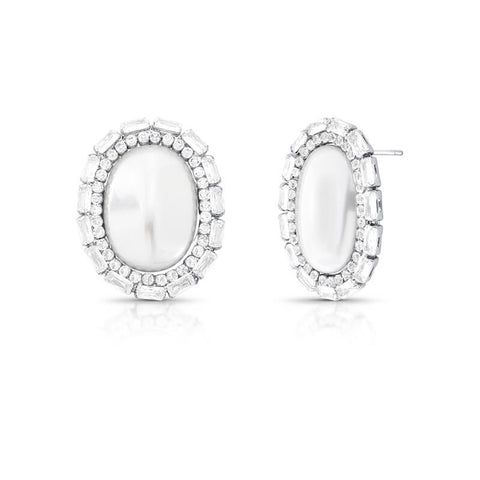 Brinco Pérola Shell Oval com Zirconias ao Redor Brinco Pérola Shell Oval com Zirconias ao Redor