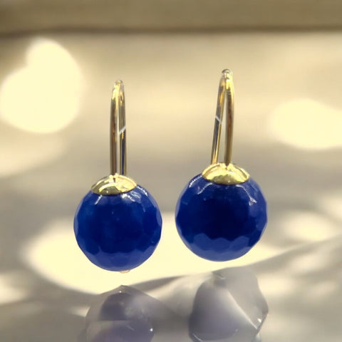 Brinco Bola Média Facetada Jade Azul Brinco Bola Média Facetada Jade Azul