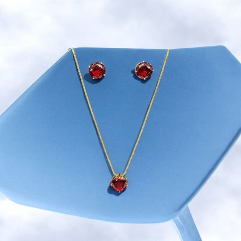 Conjunto Colar e Brinco Pedra Zircônia Vermelha Conjunto Colar e Brinco Pedra Zircônia Vermelha