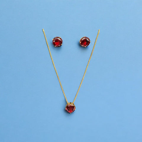 Conjunto Colar e Brinco Pedra Zircônia Vermelha Conjunto Colar e Brinco Pedra Zircônia Vermelha