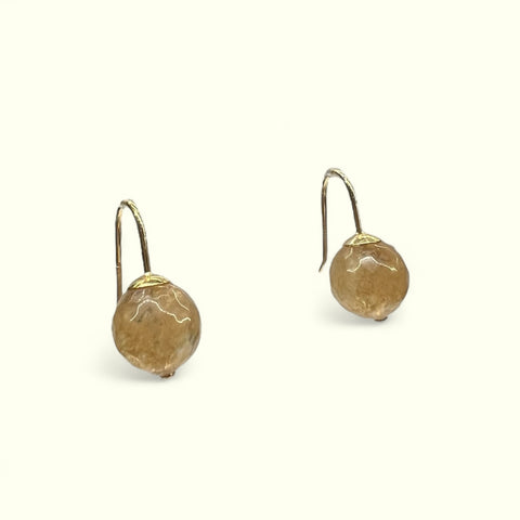 Brinco Anzol Com Bola Média Pedra Natural Citrino